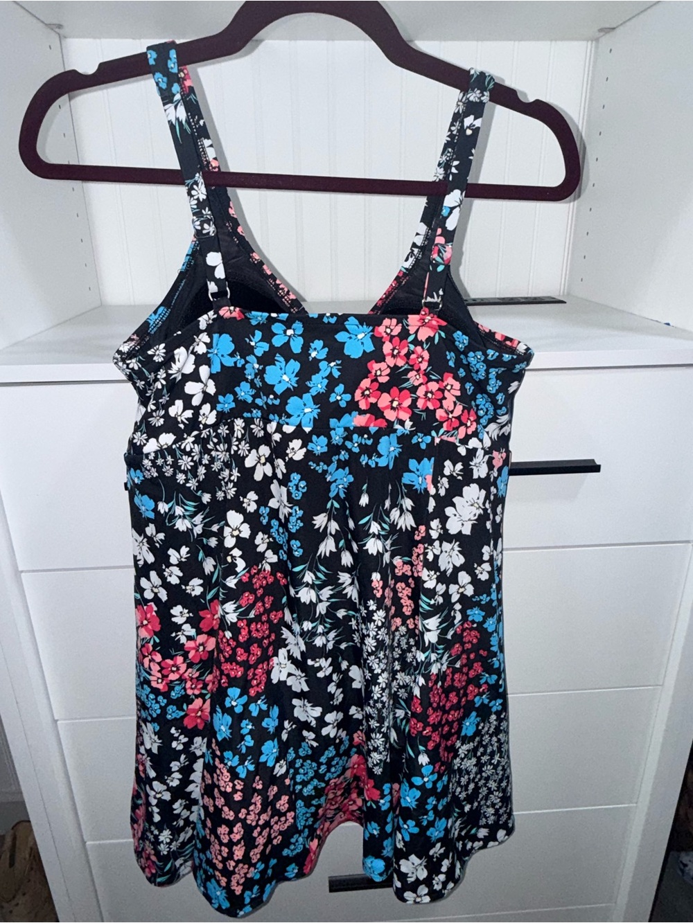 Swim Solutions Black Floral One-Piece Swimsuit with Pink & Blue Flowers - Picture 2 of 4